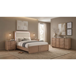 English Elm Leighton Queen Bedroom Set with LED Headboard Oak Veneer and Sintered Stone Tops B2777S00644
