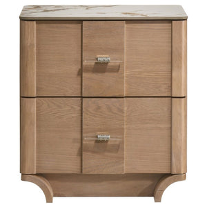 English Elm Leighton Queen Bedroom Set with LED Headboard Oak Veneer and Sintered Stone Tops B2777S00644
