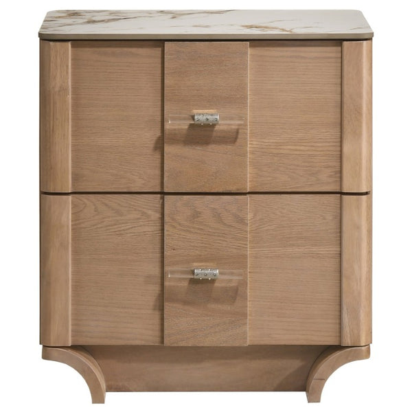 English Elm Leighton Queen Bedroom Set with LED Headboard Oak Veneer and Sintered Stone Tops B2777S00644