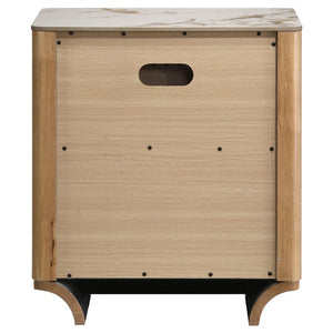 English Elm Leighton Queen Bedroom Set with LED Headboard Oak Veneer and Sintered Stone Tops B2777S00644