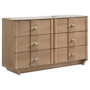 English Elm Leighton Queen Bedroom Set with LED Headboard Oak Veneer and Sintered Stone Tops B2777S00644