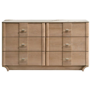 English Elm Leighton Queen Bedroom Set with LED Headboard Oak Veneer and Sintered Stone Tops B2777S00644
