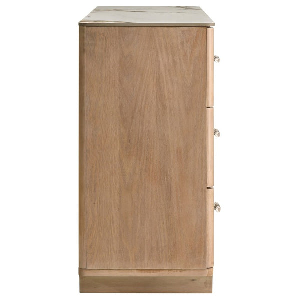 English Elm Leighton Queen Bedroom Set with LED Headboard Oak Veneer and Sintered Stone Tops B2777S00644