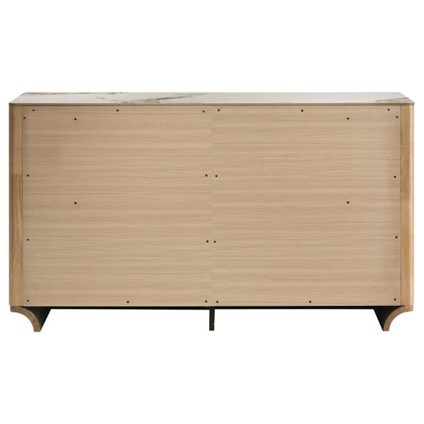 English Elm Leighton Queen Bedroom Set with LED Headboard Oak Veneer and Sintered Stone Tops B2777S00644