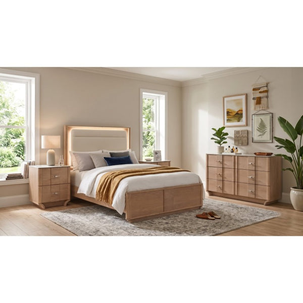 English Elm Leighton Queen Bedroom Set with LED Headboard Oak Veneer and Sintered Stone Tops B2777S00644