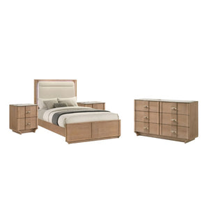 English Elm Leighton Queen Bedroom Set with LED Headboard Oak Veneer and Sintered Stone Tops B2777S00644