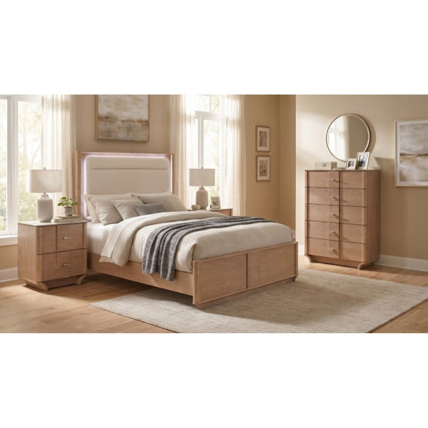 English Elm Leighton Oak Veneer Queen Bedroom Set with LED Headboard and Sintered Stone Tops B2777S00645