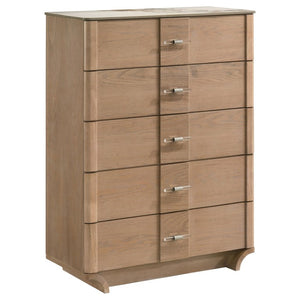 English Elm Leighton Oak Veneer Queen Bedroom Set with LED Headboard and Sintered Stone Tops B2777S00645