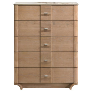 English Elm Leighton Oak Veneer Queen Bedroom Set with LED Headboard and Sintered Stone Tops B2777S00645