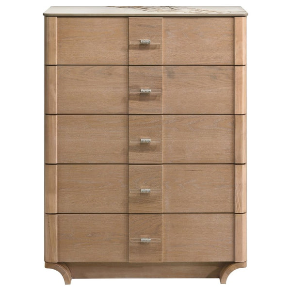 English Elm Leighton Oak Veneer Queen Bedroom Set with LED Headboard and Sintered Stone Tops B2777S00645