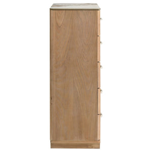 English Elm Leighton Oak Veneer Queen Bedroom Set with LED Headboard and Sintered Stone Tops B2777S00645