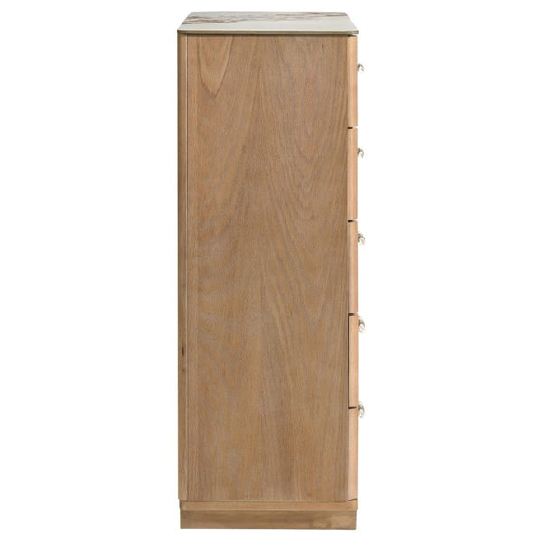 English Elm Leighton Oak Veneer Queen Bedroom Set with LED Headboard and Sintered Stone Tops B2777S00645