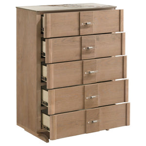 English Elm Leighton Oak Veneer Queen Bedroom Set with LED Headboard and Sintered Stone Tops B2777S00645