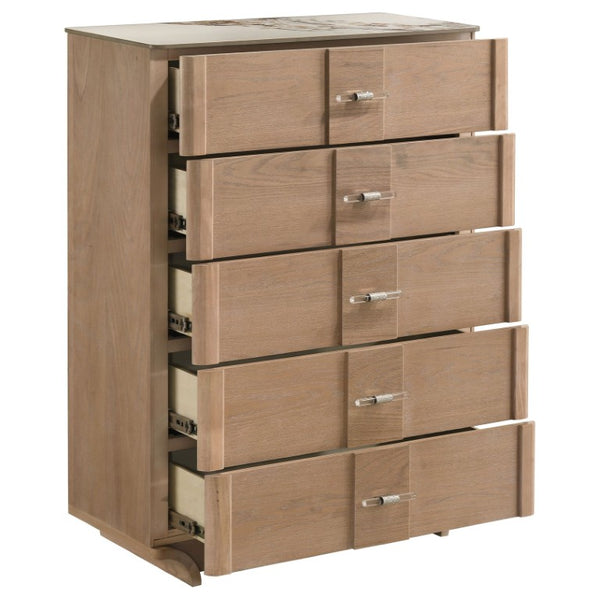 English Elm Leighton Oak Veneer Queen Bedroom Set with LED Headboard and Sintered Stone Tops B2777S00645
