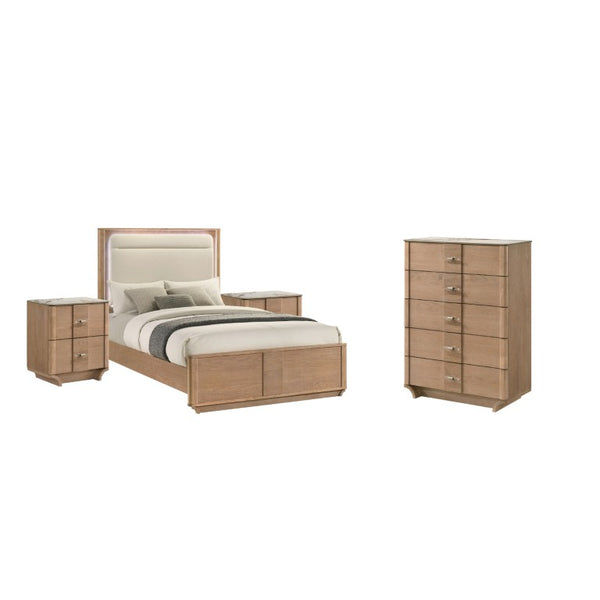 English Elm Leighton Oak Veneer Queen Bedroom Set with LED Headboard and Sintered Stone Tops B2777S00645