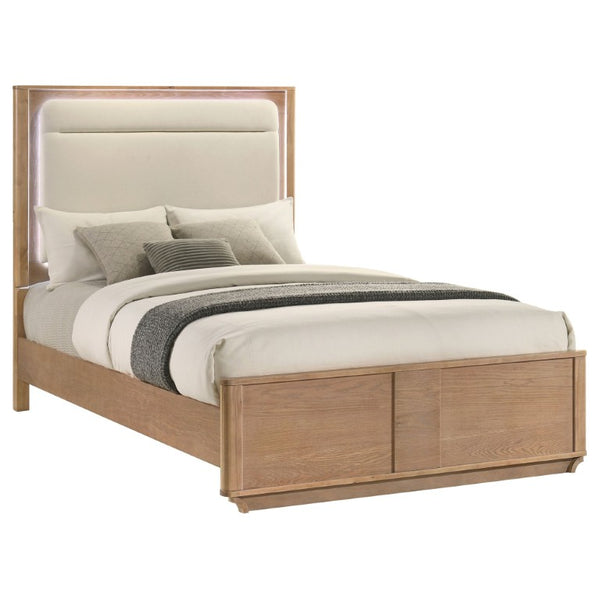 English Elm Leighton Oak Veneer Queen Bedroom Set with LED Headboard and Sintered Stone Tops B2777S00645
