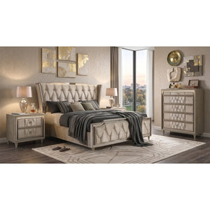 English Elm Lincoln Velvet Eastern King Bedroom Set with LED Ambiance and Crystal Hardware B2777S00653