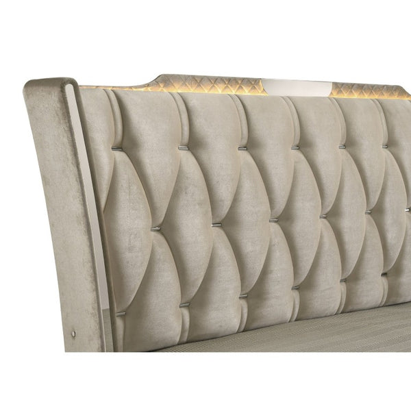 English Elm Lincoln Velvet Eastern King Bedroom Set with LED Ambiance and Crystal Hardware B2777S00653