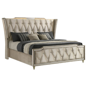 English Elm Lincoln Velvet Eastern King Bedroom Set with LED Ambiance and Crystal Hardware B2777S00653