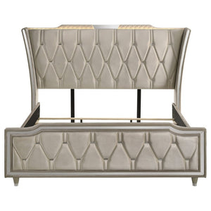 English Elm Lincoln Velvet Eastern King Bedroom Set with LED Ambiance and Crystal Hardware B2777S00653