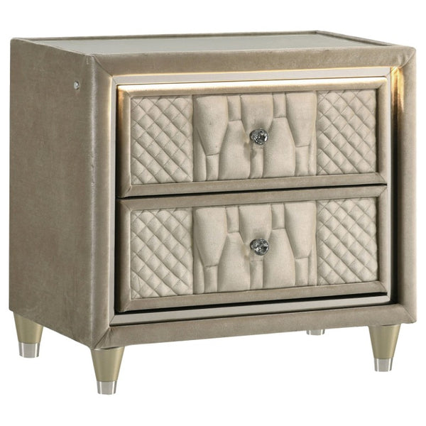 English Elm Lincoln Velvet Eastern King Bedroom Set with LED Ambiance and Crystal Hardware B2777S00653