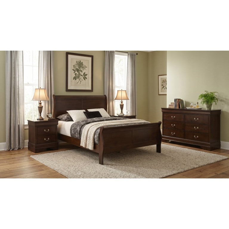 English Elm Lucien Queen Bedroom Set with Sleigh Bed Okume Veneer Dresser and Nightstands B2777S00660