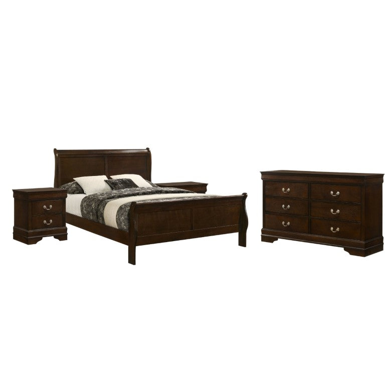 English Elm Lucien Queen Bedroom Set with Sleigh Bed Okume Veneer Dresser and Nightstands B2777S00660