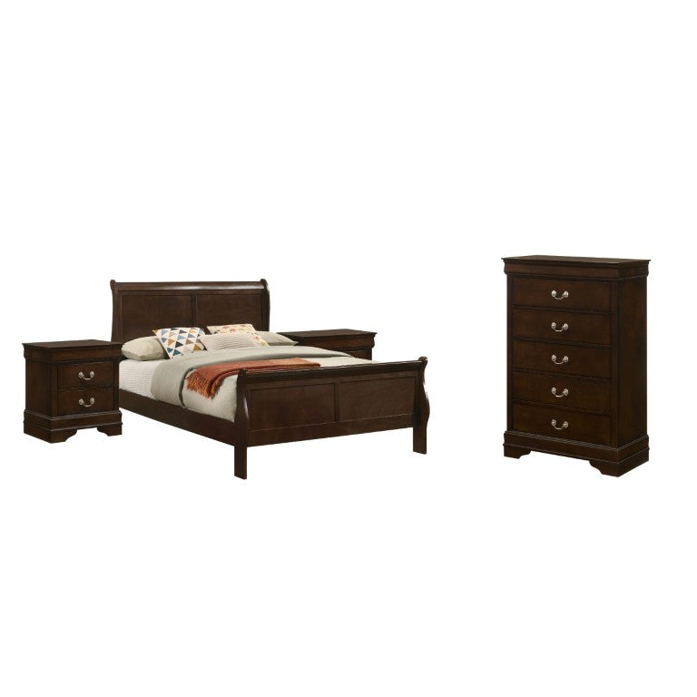English Elm Lucien Sleigh Bed Four Piece Set with Okume Veneer in Rich Cappuccino Finish B2777S00665
