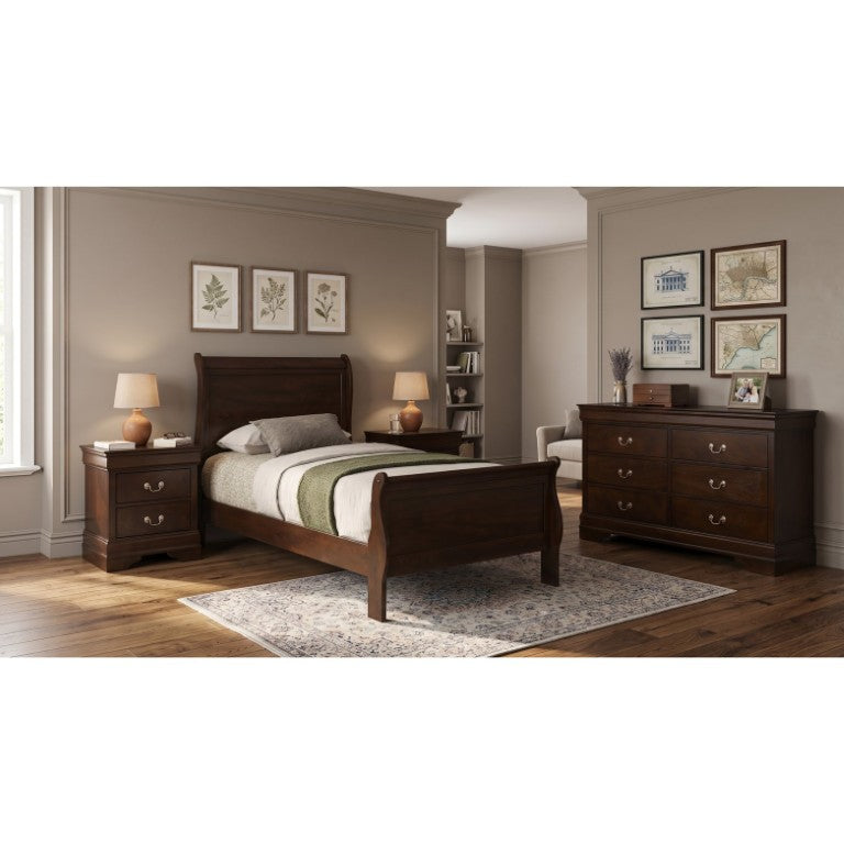 English Elm Lucien Twin Sleigh Bedroom Set with Okume Veneer and Nickel Bail Hardware B2777S00666