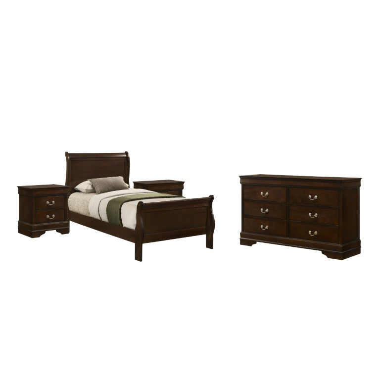 English Elm Lucien Twin Sleigh Bedroom Set with Okume Veneer and Nickel Bail Hardware B2777S00666