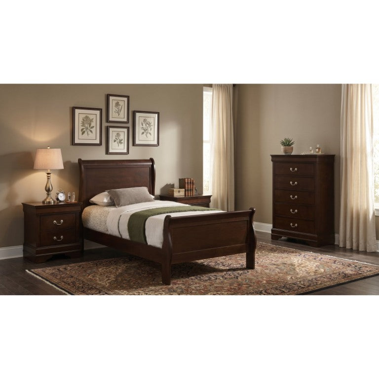 English Elm Lucien Twin Sleigh Bedroom Set Okume Veneer Cappuccino Finish with Nickel Hardware B2777S00667