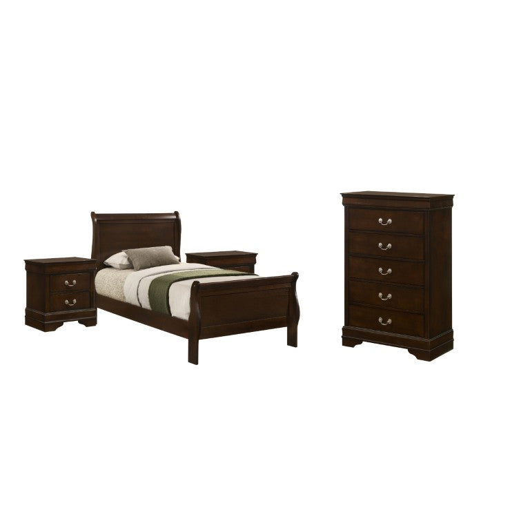 English Elm Lucien Twin Sleigh Bedroom Set Okume Veneer Cappuccino Finish with Nickel Hardware B2777S00667