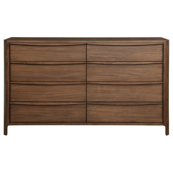 English Elm Mallory Walnut Veneer Eastern King Bedroom Set with Taupe Panel Headboard B2777S00668