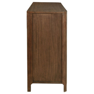 English Elm Mallory Walnut Veneer Eastern King Bedroom Set with Taupe Panel Headboard B2777S00668