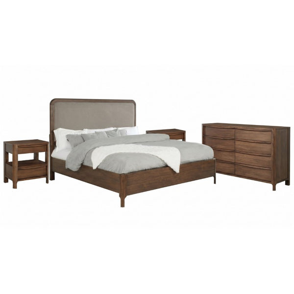 English Elm Mallory Walnut Veneer Eastern King Bedroom Set with Taupe Panel Headboard B2777S00668