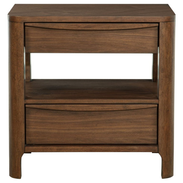 English Elm Mallory Walnut Veneer Eastern King Bedroom Set with Taupe Panel Headboard B2777S00668