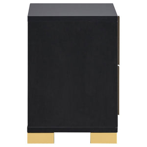 English Elm Maxwell Art Deco Queen Bedroom Set with LED Headboard Gold Accents Black Melamine B2777S00669