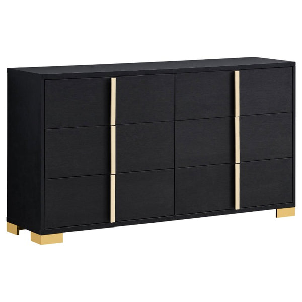 English Elm Maxwell Art Deco Queen Bedroom Set with LED Headboard Gold Accents Black Melamine B2777S00669