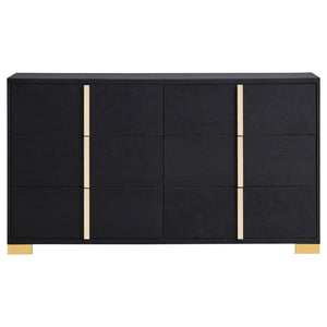 English Elm Maxwell Art Deco Queen Bedroom Set with LED Headboard Gold Accents Black Melamine B2777S00669