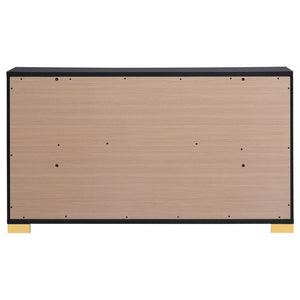 English Elm Maxwell Art Deco Queen Bedroom Set with LED Headboard Gold Accents Black Melamine B2777S00669