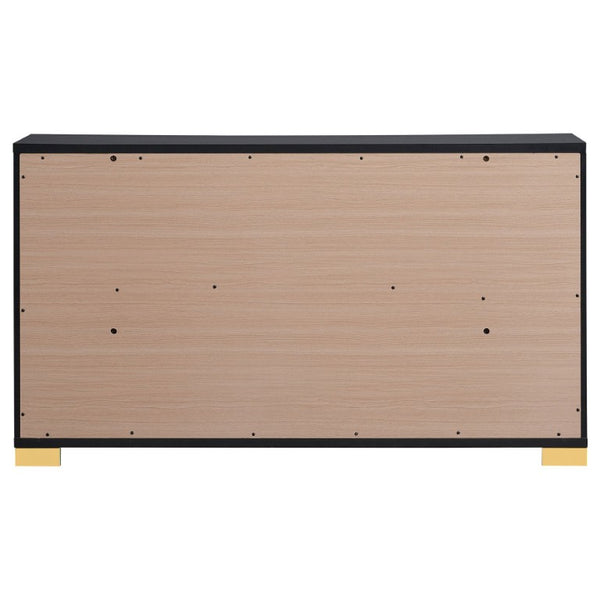 English Elm Maxwell Art Deco Queen Bedroom Set with LED Headboard Gold Accents Black Melamine B2777S00669