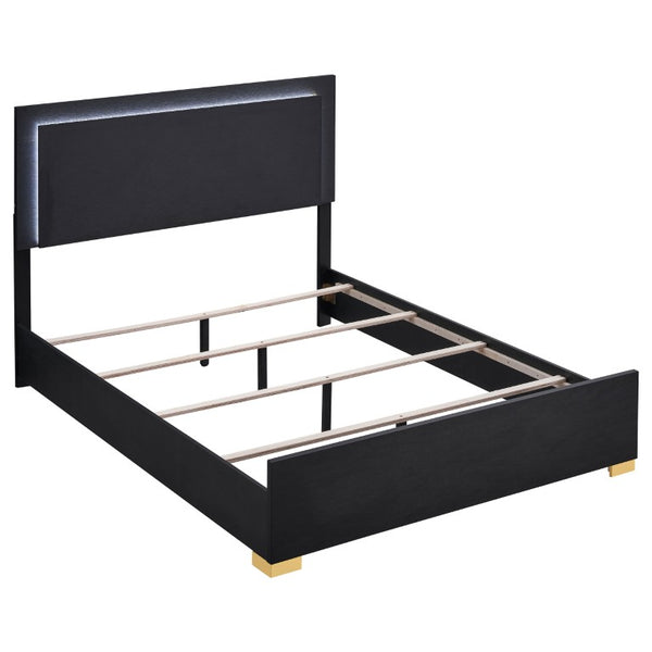 English Elm Maxwell Art Deco Queen Bedroom Set with LED Headboard Gold Accents Black Melamine B2777S00669