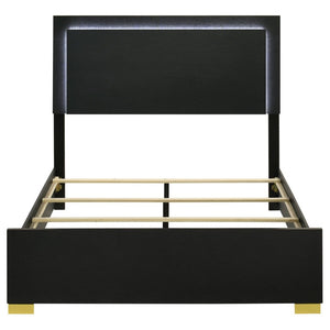 English Elm Maxwell Art Deco Queen Bedroom Set with LED Headboard Gold Accents Black Melamine B2777S00669