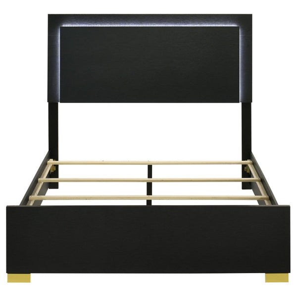 English Elm Maxwell Art Deco Queen Bedroom Set with LED Headboard Gold Accents Black Melamine B2777S00669