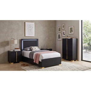 English Elm Maxwell Art Deco Twin Bedroom Set with LED Headboard Gold Accents and Vertical Storage B2777S00676