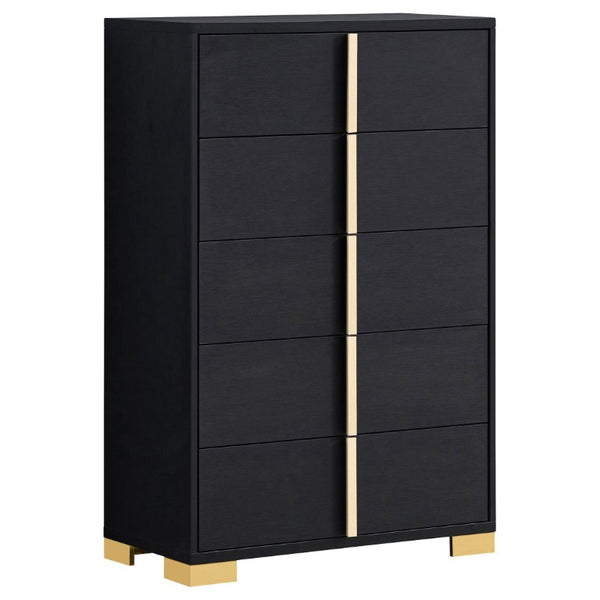 English Elm Maxwell Art Deco Twin Bedroom Set with LED Headboard Gold Accents and Vertical Storage B2777S00676