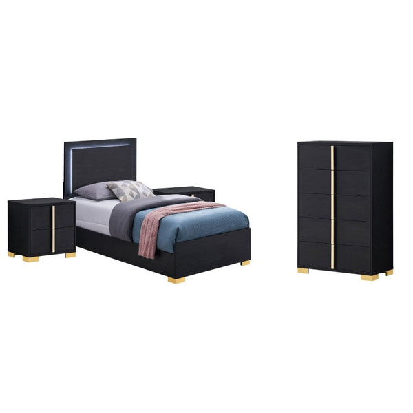 English Elm Maxwell Art Deco Twin Bedroom Set with LED Headboard Gold Accents and Vertical Storage B2777S00676