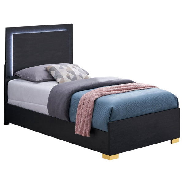 English Elm Maxwell Art Deco Twin Bedroom Set with LED Headboard Gold Accents and Vertical Storage B2777S00676