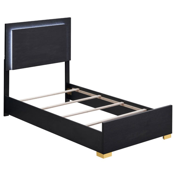English Elm Maxwell Art Deco Twin Bedroom Set with LED Headboard Gold Accents and Vertical Storage B2777S00676