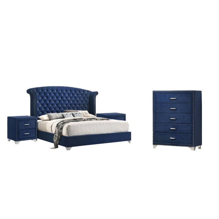 English Elm Monroe Queen Bedroom Set Velvet Wingback Glam Upholstered Bed with Crystal Pulls B2777S00686